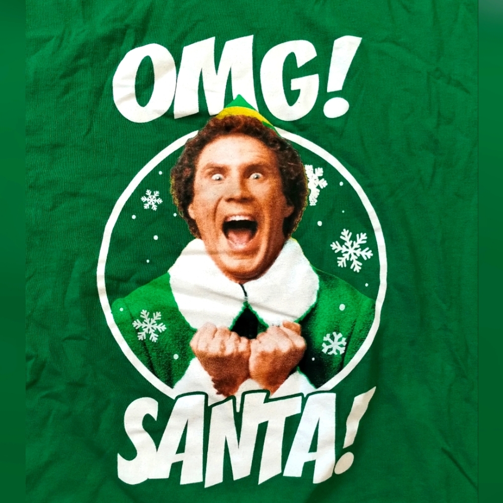 Men’s Christmas UGLY Size 2XL  Official ELF Will Ferrell T-Shirt OMG Santa Green - Picture 6 of 10